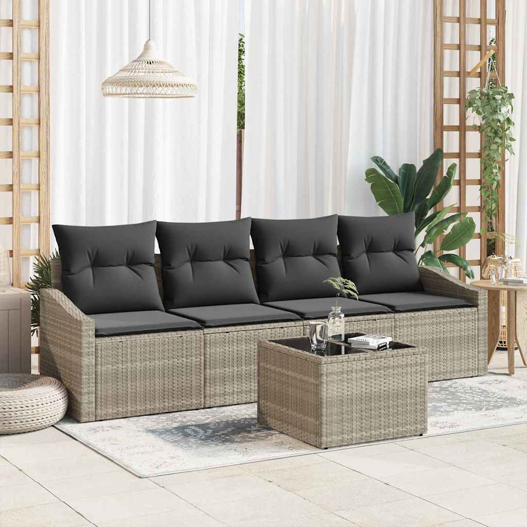 Sofa Set mit Kissen mit Kissen 5 pcs Hellgrau Poly Rattan