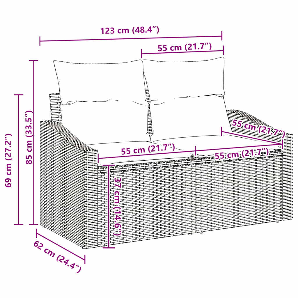 Sofa Set mit Kissen mit Kissen 5 pcs Hellgrau Poly Rattan