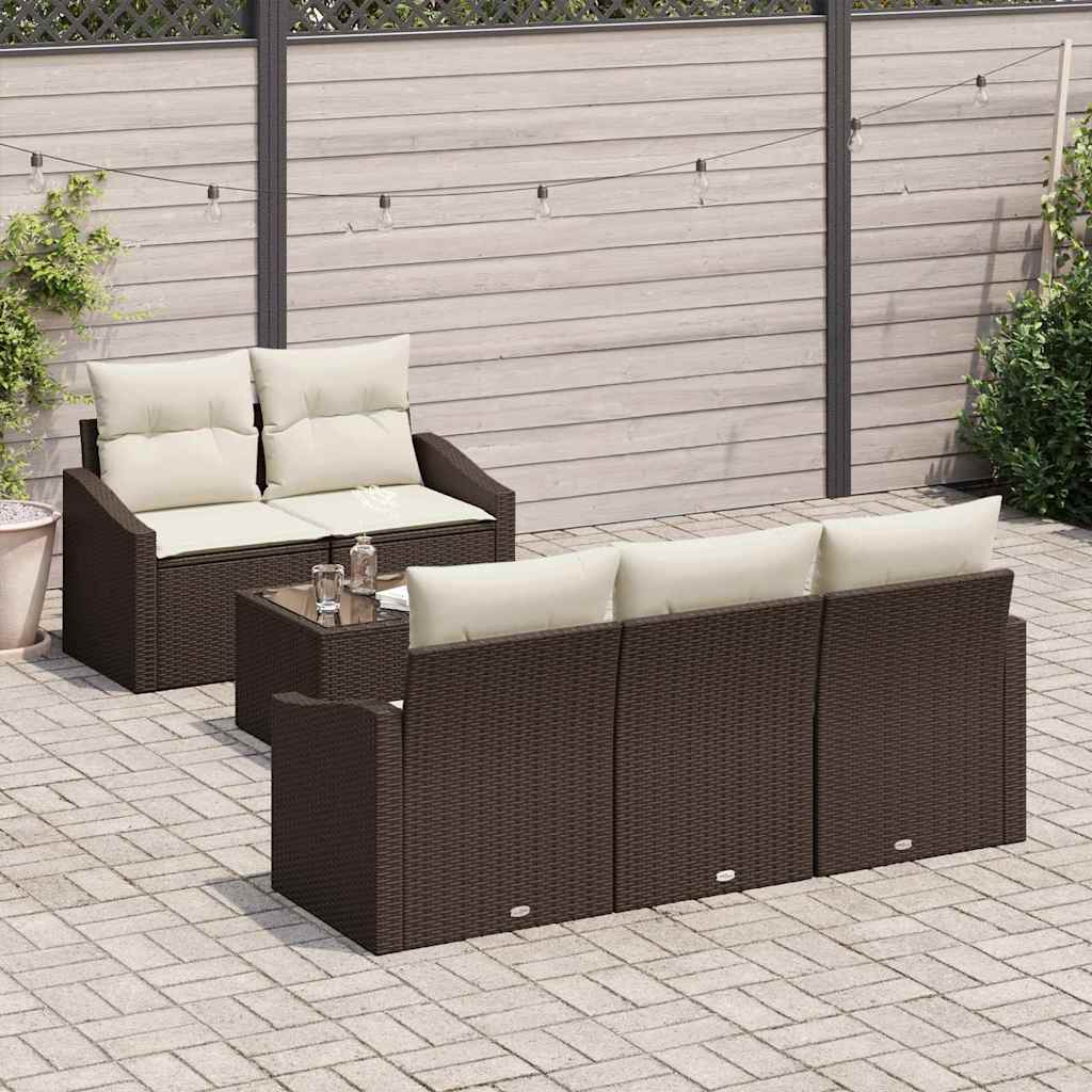 Sofa Set mit Kissen 6 pcs Braun und Creme Poly Rattan
