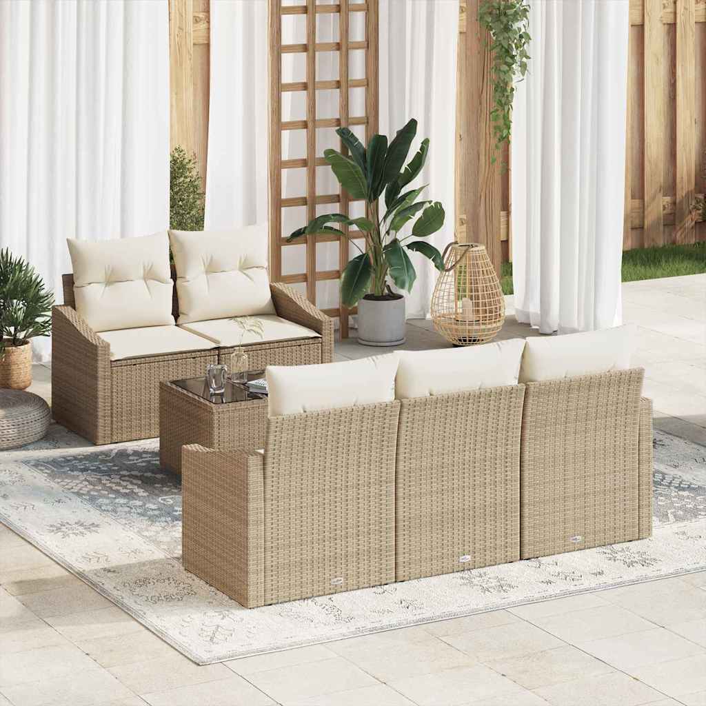 Sofa Set mit Kissen 6 pcs Beige und Creme Poly Rattan