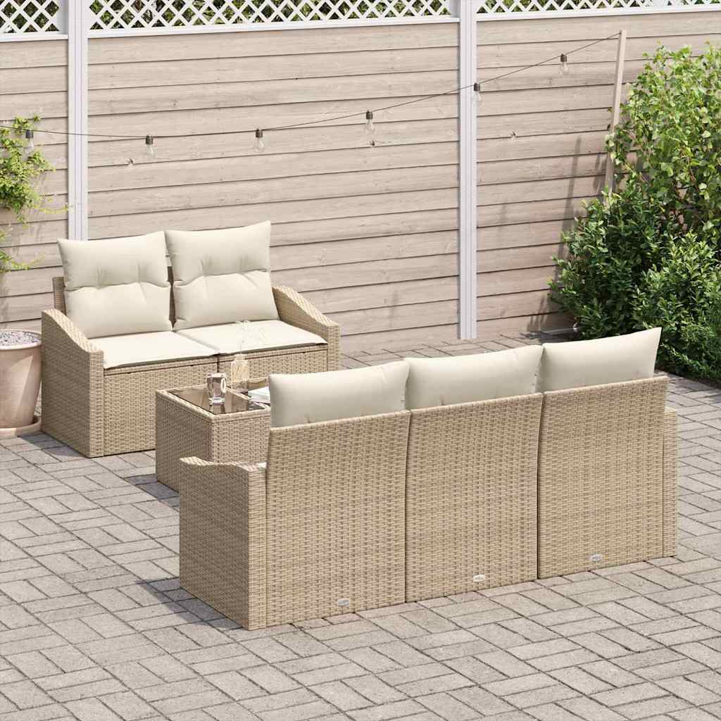 Sofa Set mit Kissen 6 pcs Beige und Creme Poly Rattan