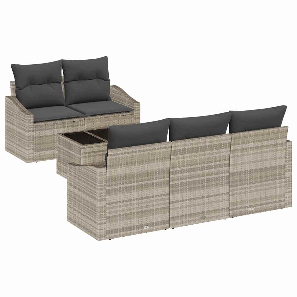 Sofa Set mit Kissen mit Kissen 6 pcs Hellgrau Poly Rattan