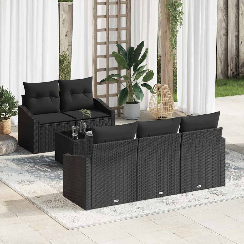 Sofa Set mit Kissen mit Kissen 6 pcs Schwarz Poly Rattan