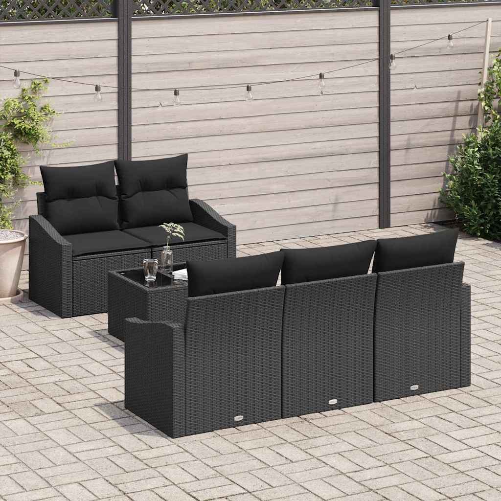 Sofa Set mit Kissen mit Kissen 6 pcs Schwarz Poly Rattan