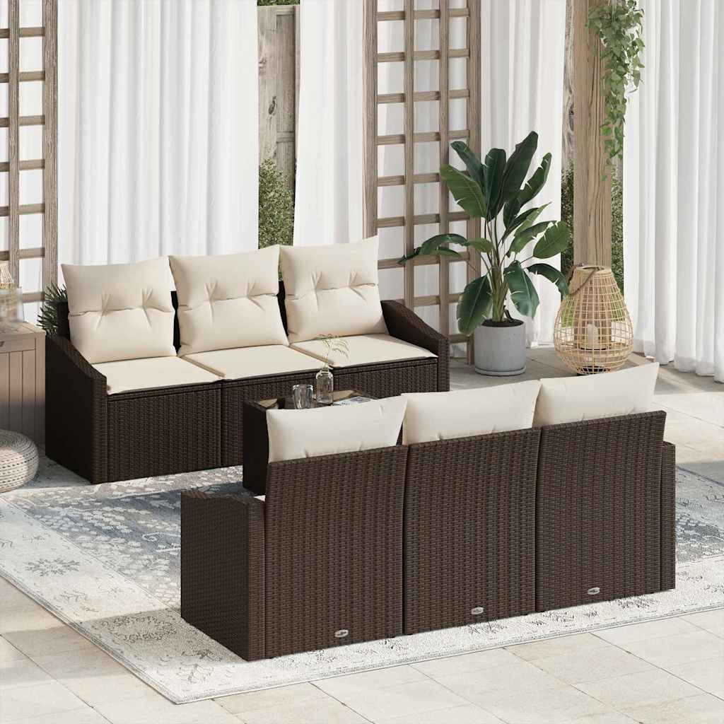 Sofa Set mit Kissen 7 pcs Braun und Creme Poly Rattan