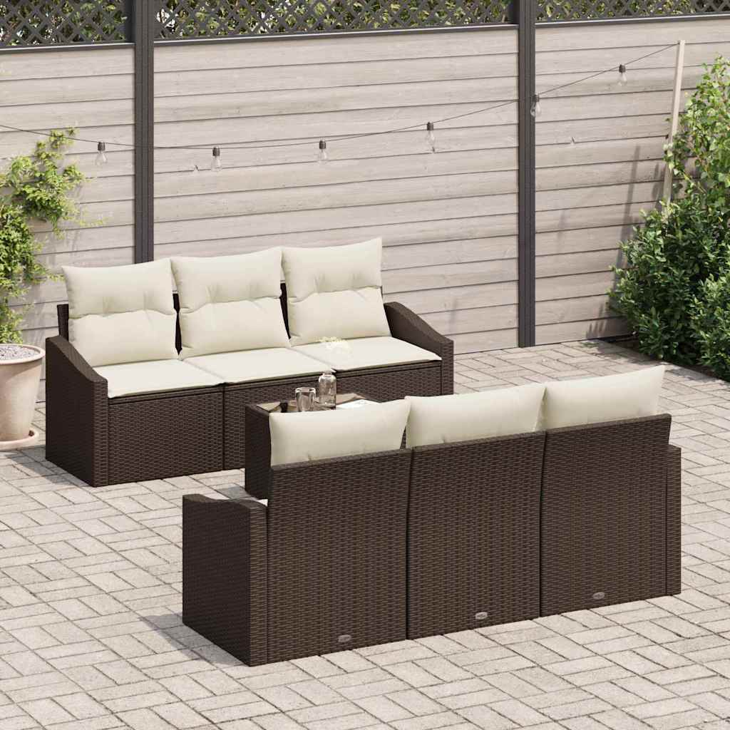 Sofa Set mit Kissen 7 pcs Braun und Creme Poly Rattan