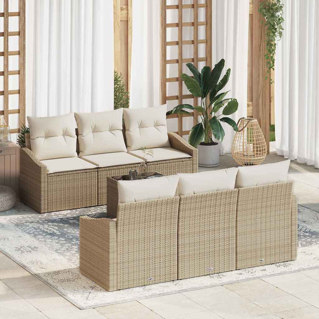 Sofa Set mit Kissen 7 pcs Beige und Creme Poly Rattan