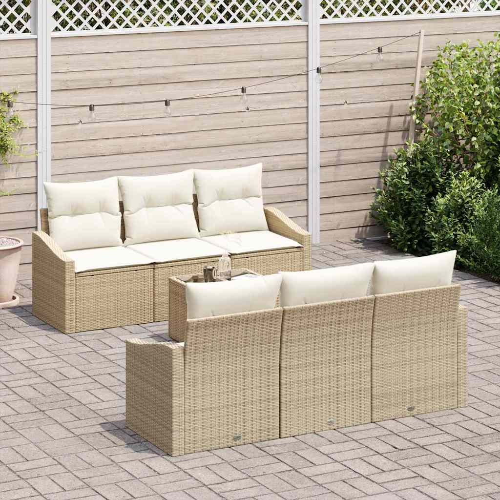 Sofa Set mit Kissen 7 pcs Beige und Creme Poly Rattan