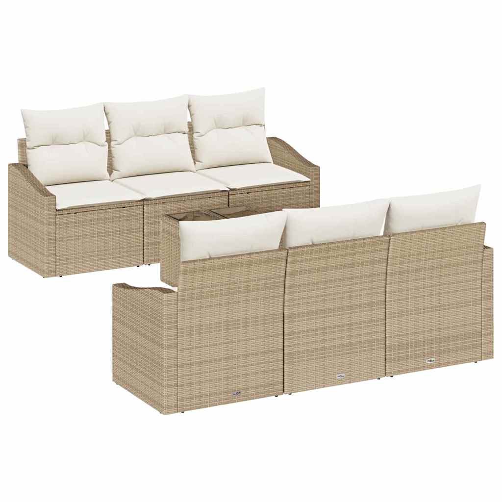 Sofa Set mit Kissen 7 pcs Beige und Creme Poly Rattan