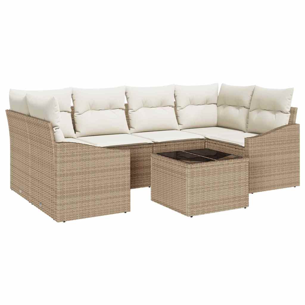 Sofa Set mit Kissen 7 pcs Beige und Creme Poly Rattan