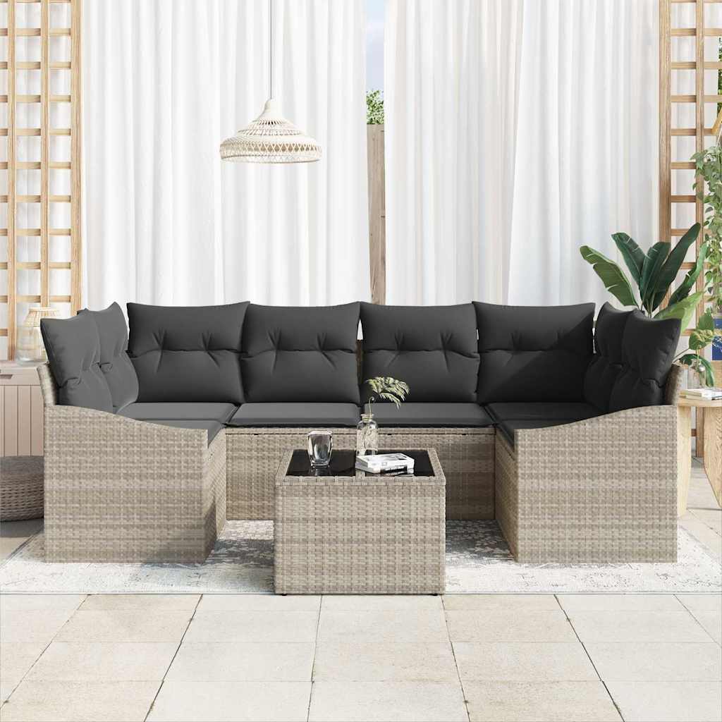 Sofa Set mit Kissen mit Kissen 7 pcs Hellgrau Poly-Rattan