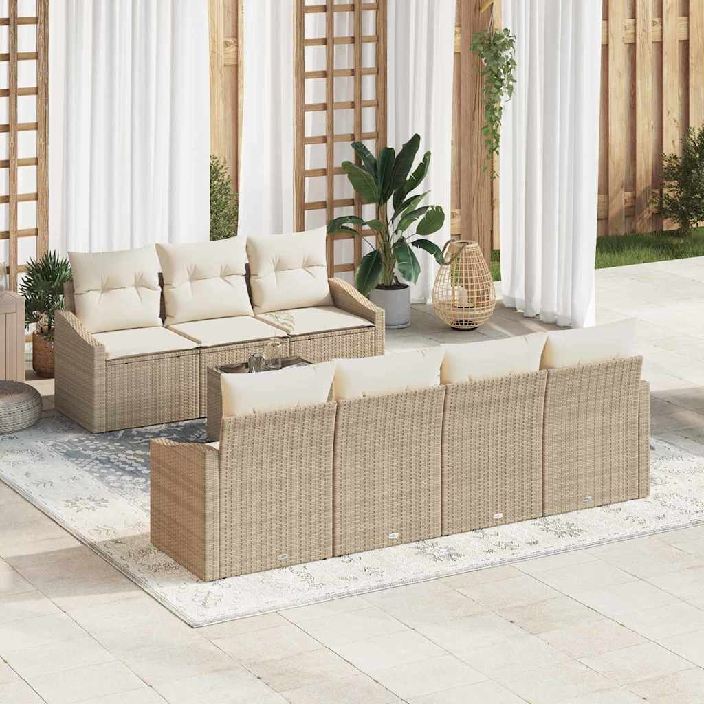 Sofa Set mit Kissen 8 pcs Beige und Creme Poly Rattan