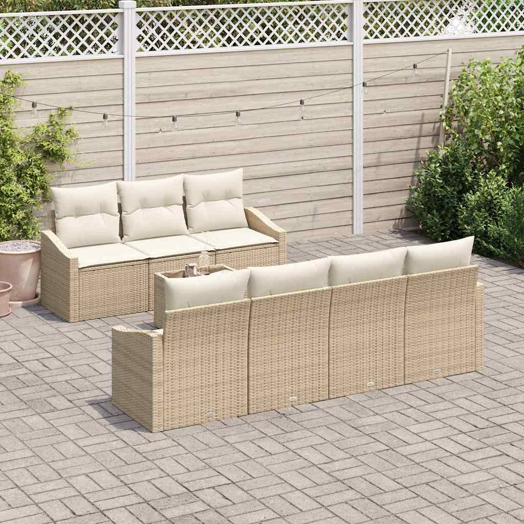 Sofa Set mit Kissen 8 pcs Beige und Creme Poly Rattan