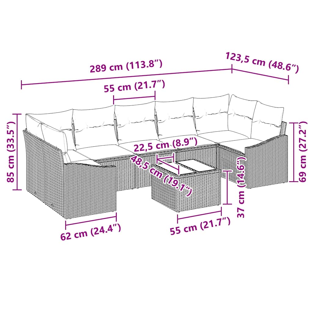 Sofa Set Schwarz und Creme 55 x 55 x 37 cm Poly Rattan