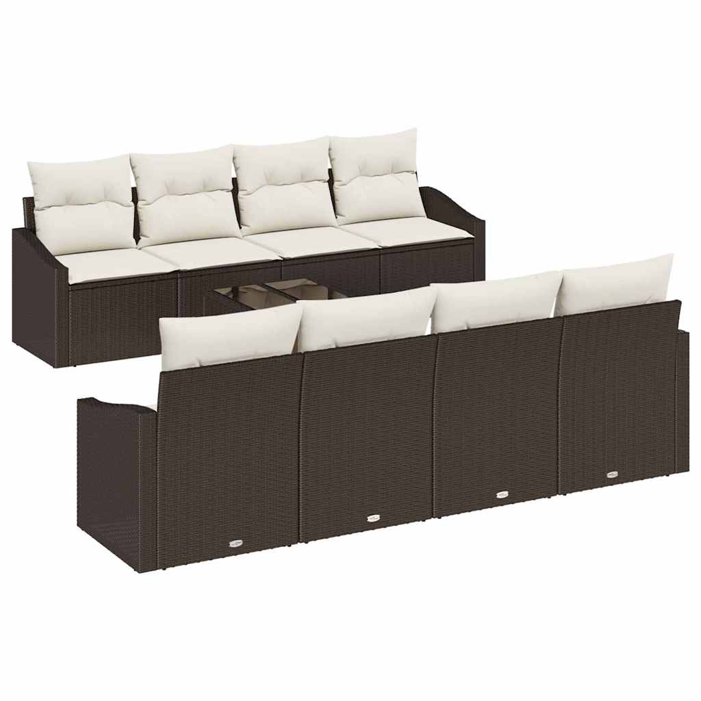 Sofa Set mit Kissen 9 pcs Braun und Creme Poly Rattan
