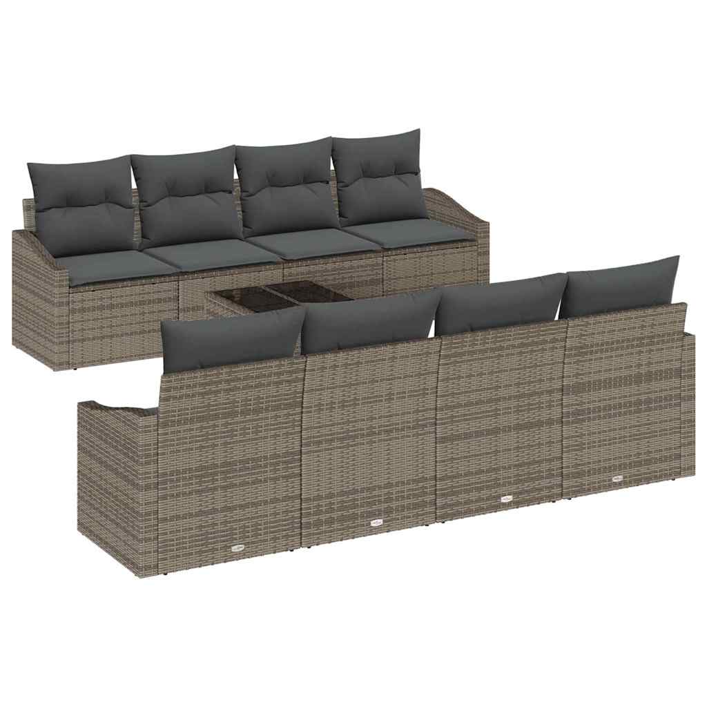 Sofa Set mit Kissen mit Kissen 9 pcs Grau Poly Rattan