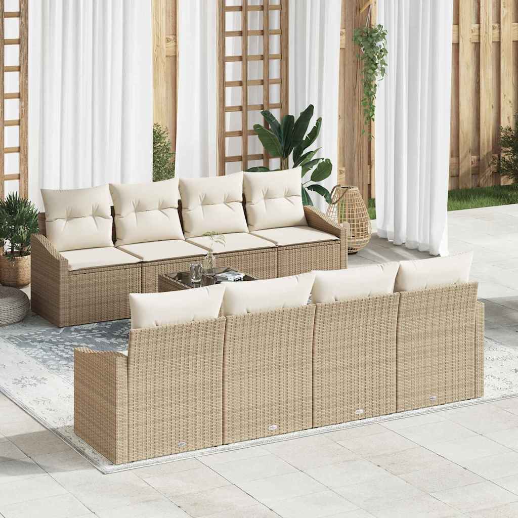 Sofa Set mit Kissen 9 pcs Beige und Creme Poly Rattan