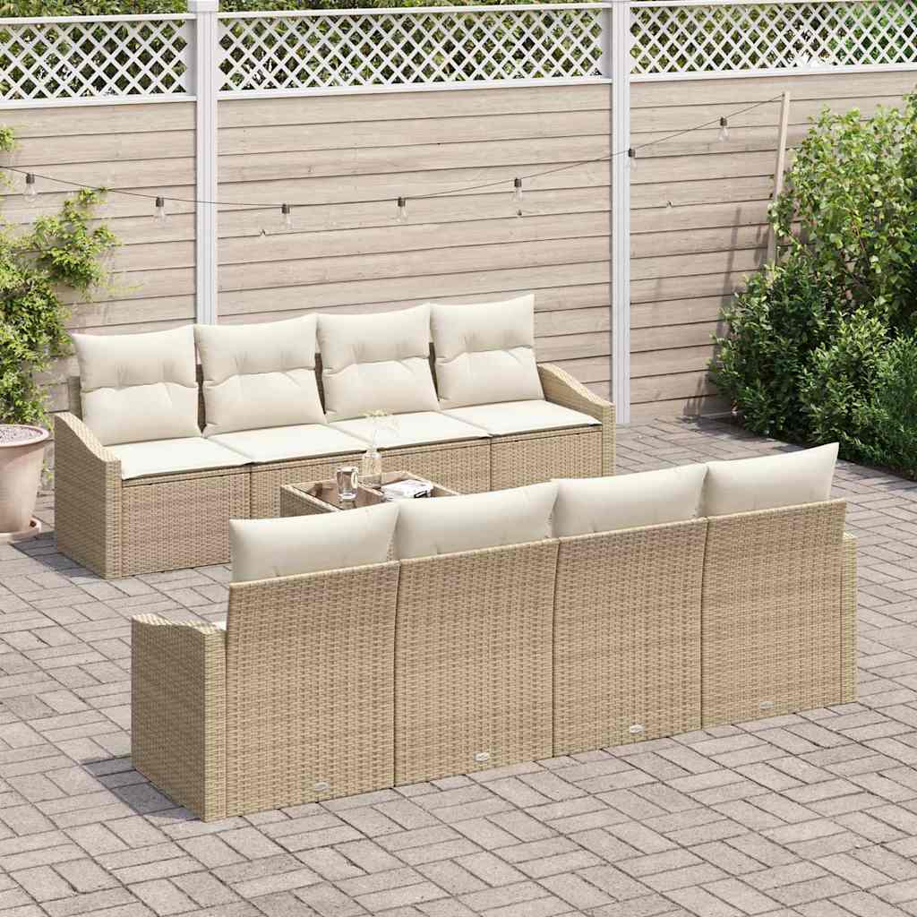 Sofa Set mit Kissen 9 pcs Beige und Creme Poly Rattan