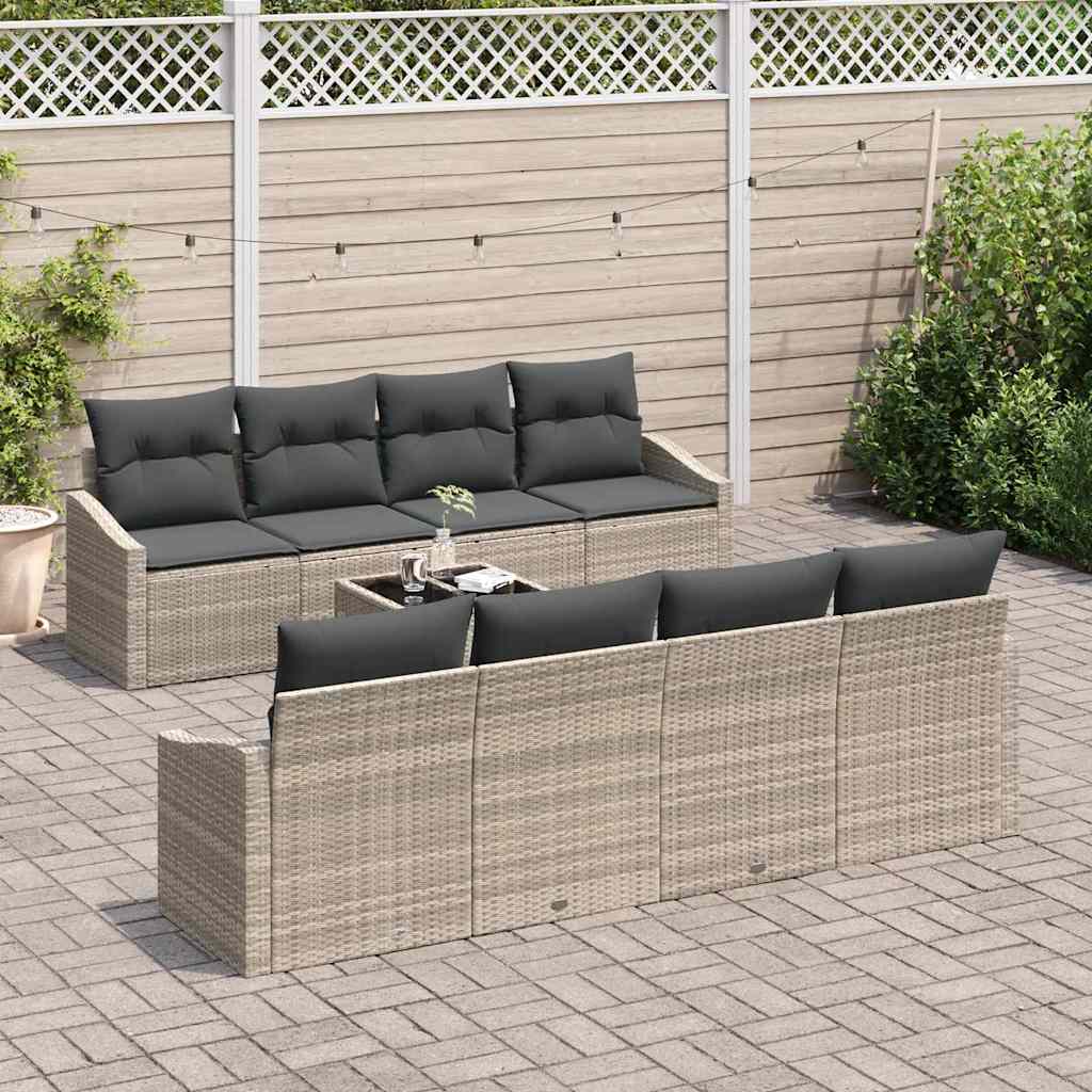 Sofa Set mit Kissen mit Kissen 9 pcs Hellgrau Poly Rattan