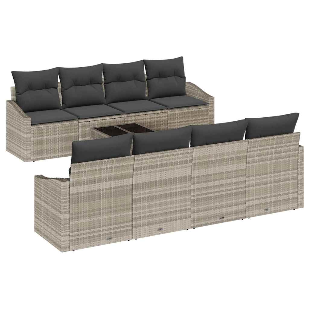 Sofa Set mit Kissen mit Kissen 9 pcs Hellgrau Poly Rattan
