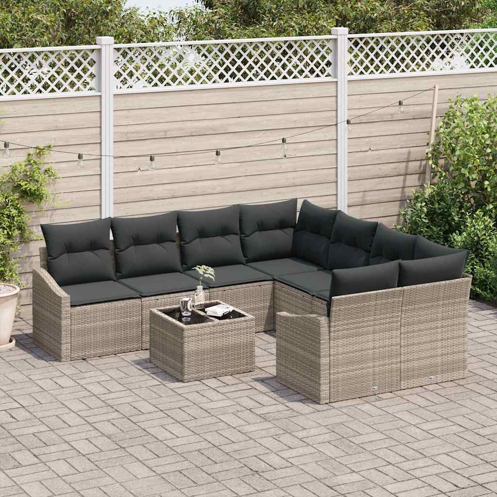 Sofa Set mit Kissen mit Kissen 9 pcs Hellgrau Poly Rattan