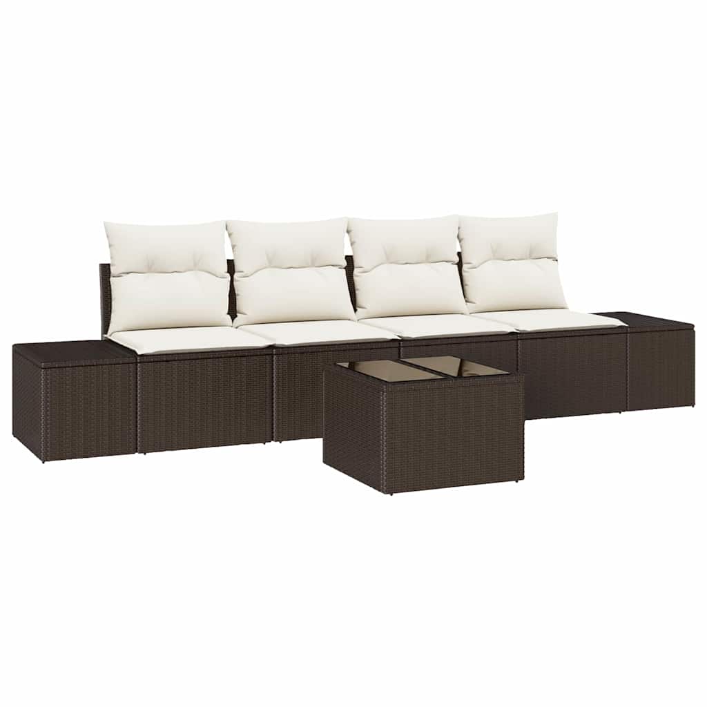Sofa Set mit Kissen 5 pcs Braun und Creme Poly Rattan