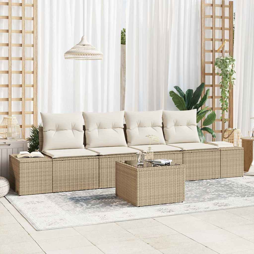 Sofa Set mit Kissen 5 pcs Beige und Creme Poly Rattan