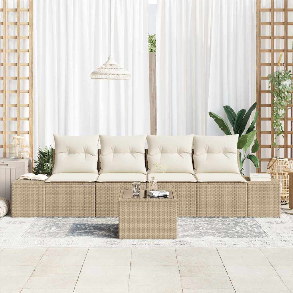 Sofa Set mit Kissen 5 pcs Beige und Creme Poly Rattan