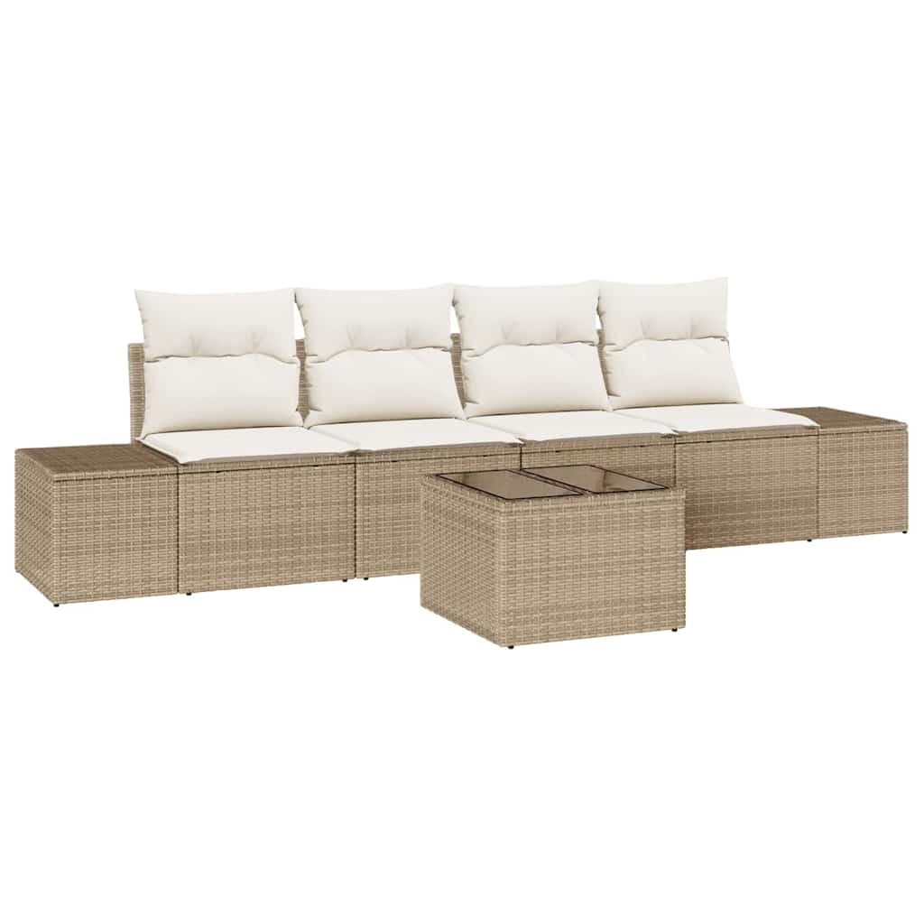 Sofa Set mit Kissen 5 pcs Beige und Creme Poly Rattan