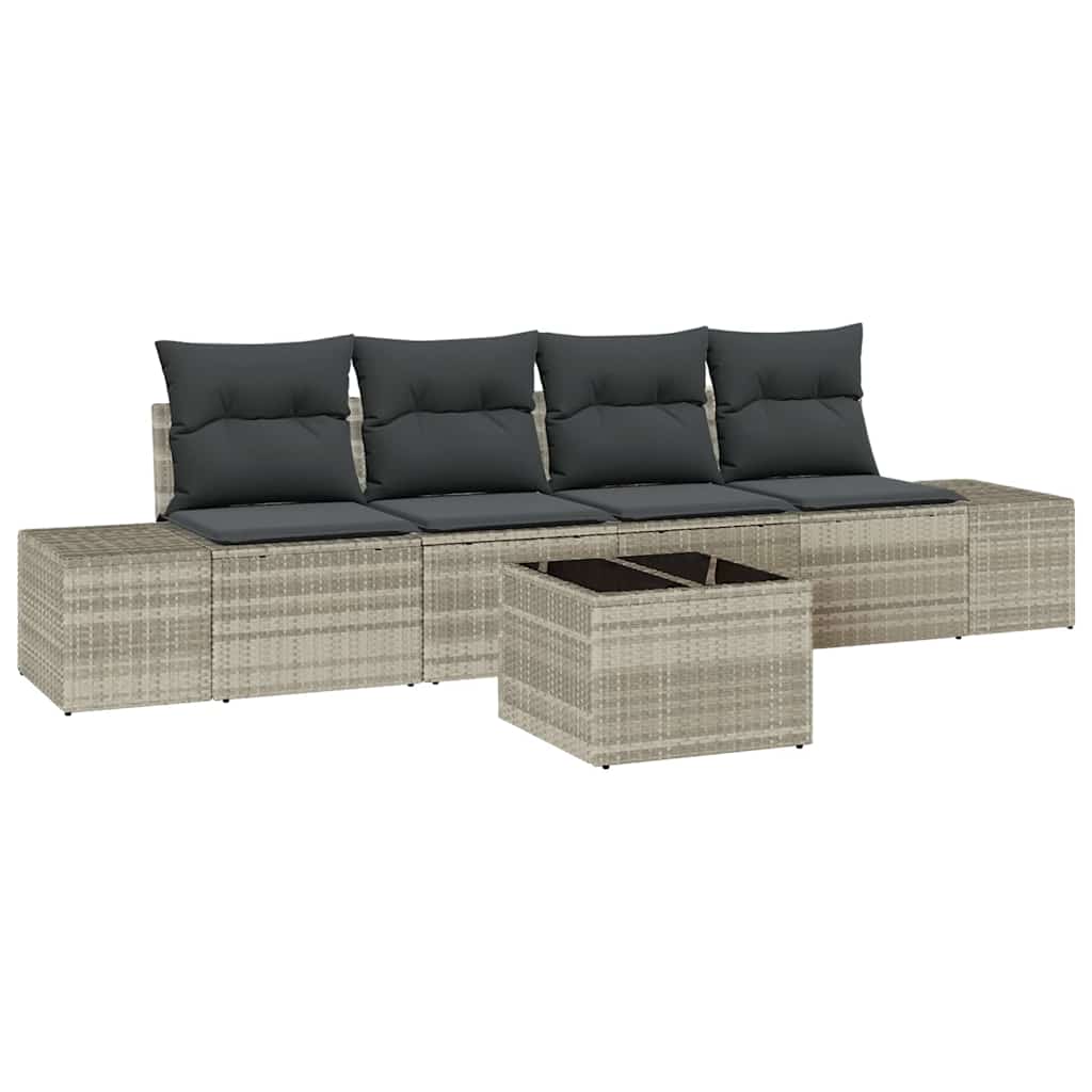 Sofa Set mit Kissen mit Kissen 5 pcs Hellgrau Poly Rattan