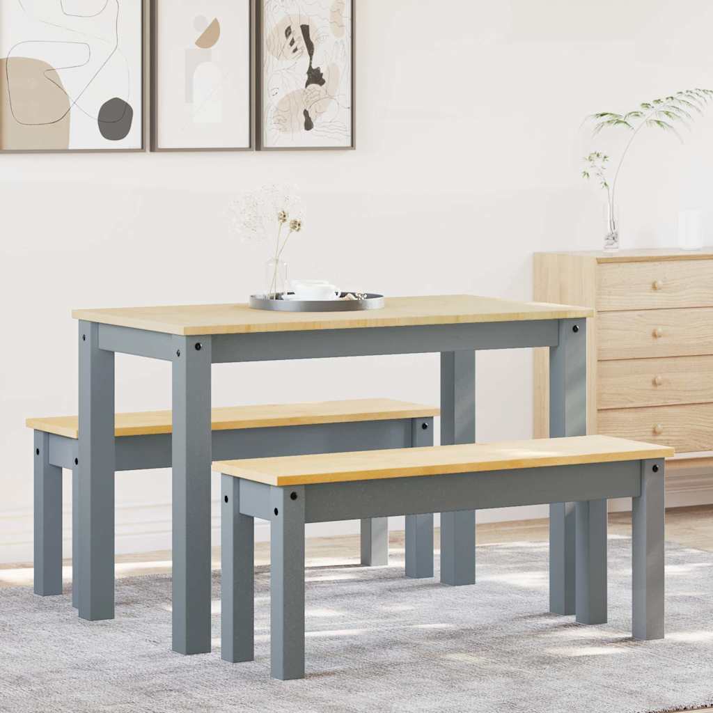 3-tlg. Essgruppe PANAMA Grau Massivholz Kiefer