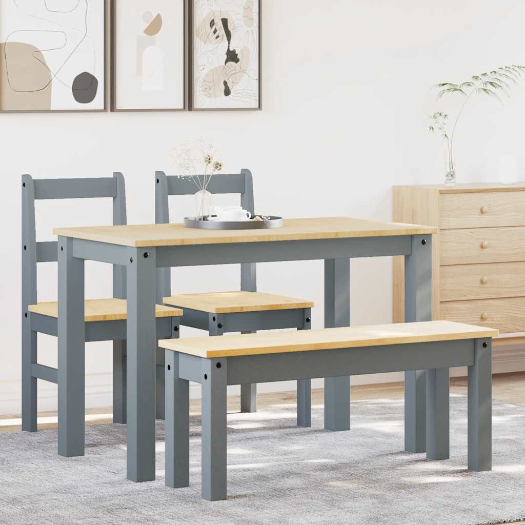 4-tlg. Essgruppe PANAMA Grau Massivholz Kiefer