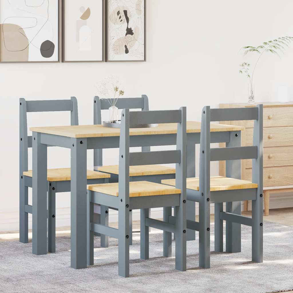 5-tlg. Essgruppe PANAMA Grau Massivholz Kiefer