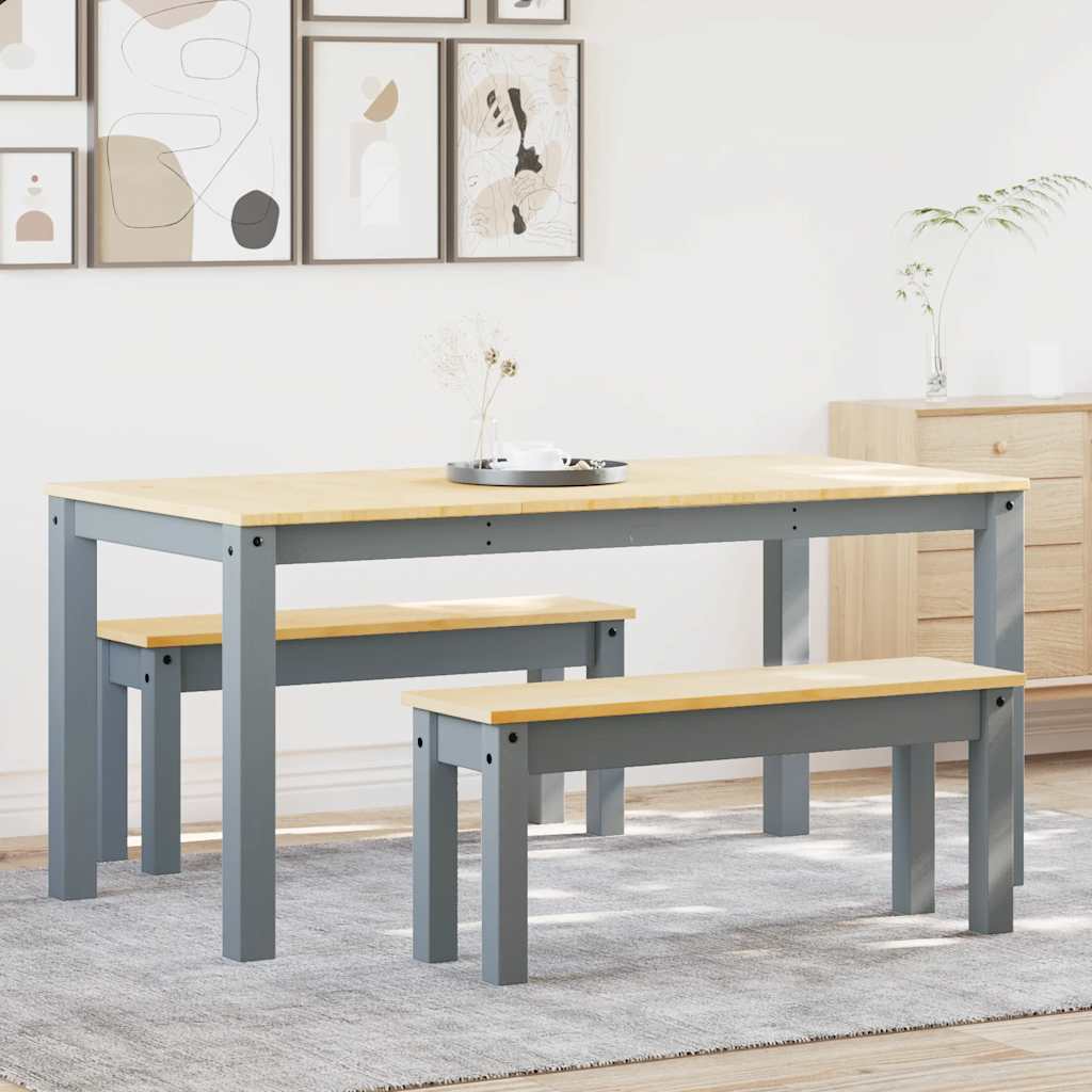 3-tlg. Essgruppe PANAMA Grau Massivholz Kiefer