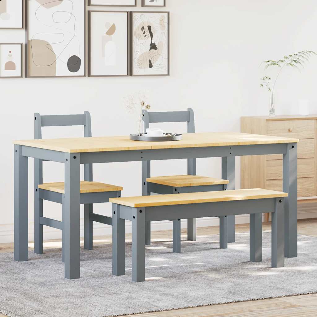 4-tlg. Essgruppe PANAMA Grau Massivholz Kiefer