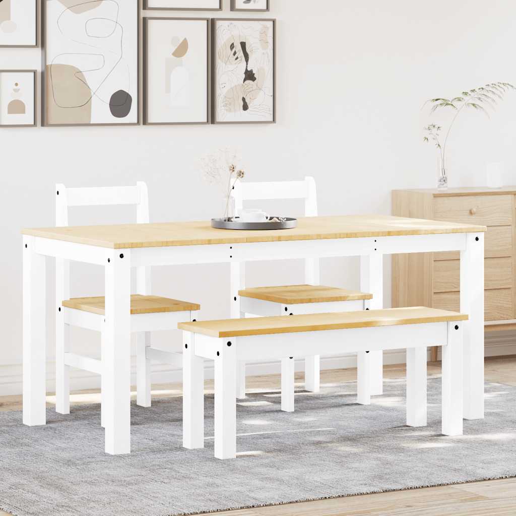 4-tlg. Essgruppe PANAMA Weiß Massivholz Kiefer