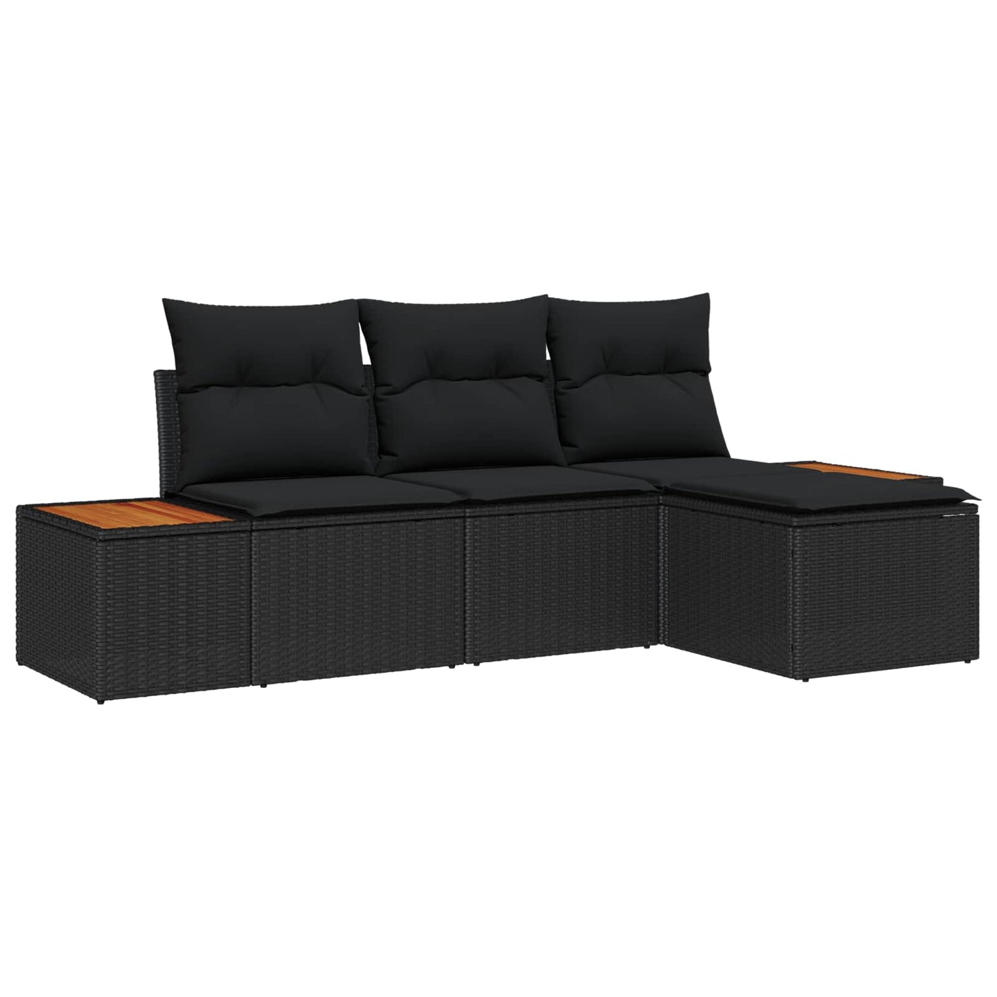Gartensofa-set mit Kissen mit Kissen 4 pcs Schwarz Poly-Rattan