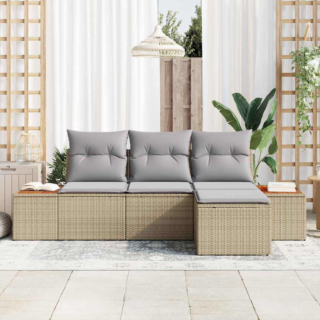 Gartensofa-set mit Kissen mit Kissen 4 pcs Beige Poly-Rattan