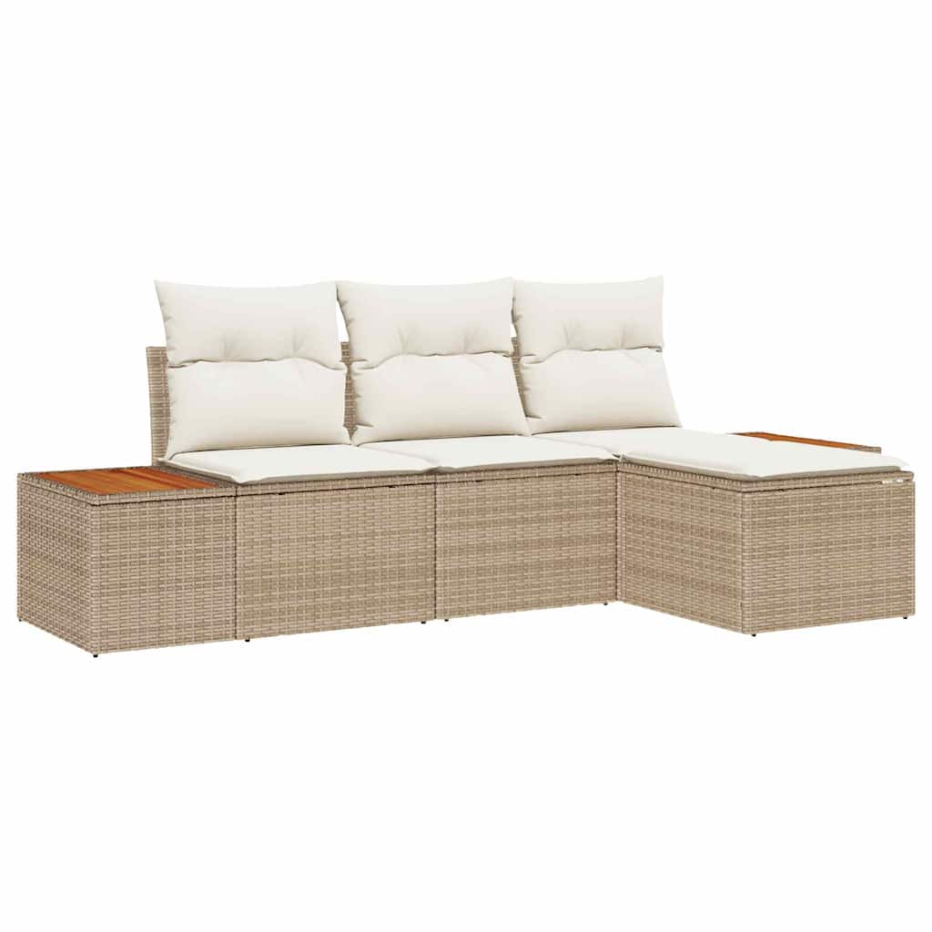 Garten-Sofa-Set mit Kissen mit Kissen 4 pcs Beige Poly-Rattan