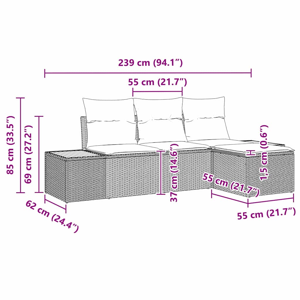 Garten-Sofa-Set mit Kissen mit Kissen 4 pcs Beige Poly-Rattan