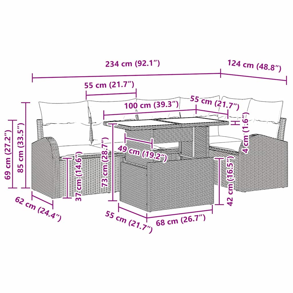 Gartensofa-set mit Kissen 6 pcs Beige und Hellgrau Poly-Rattan
