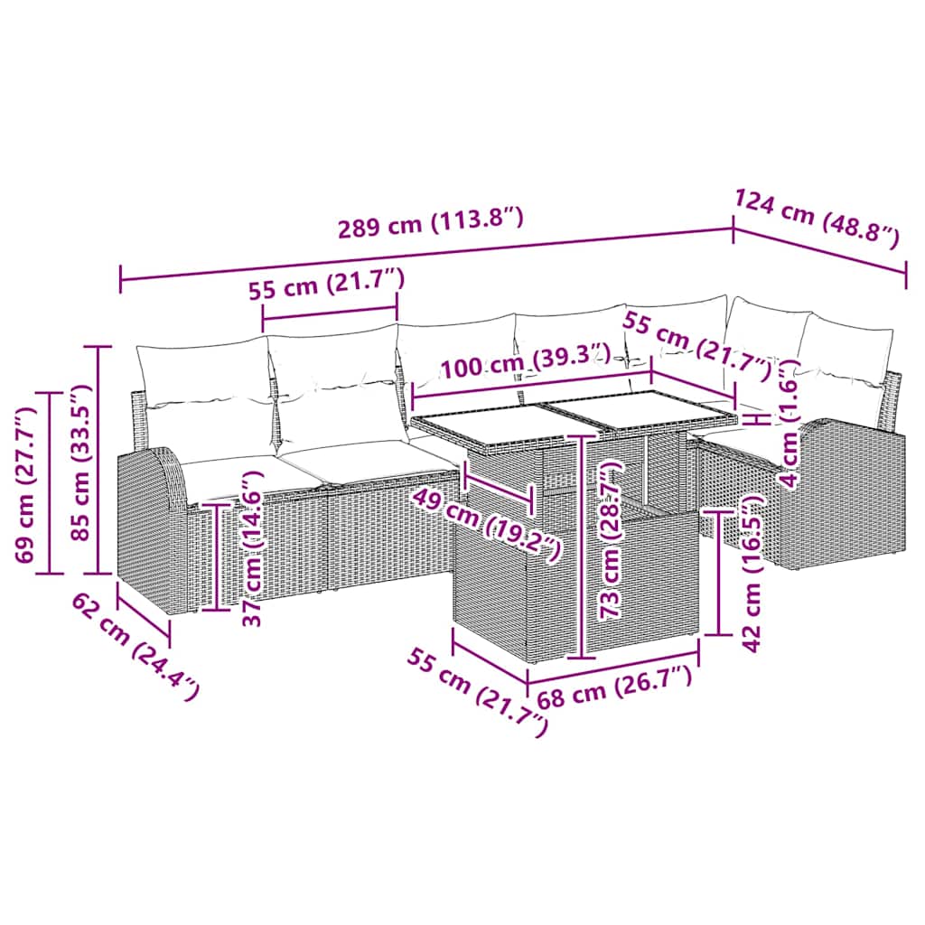 Garten-Sofa-Set mit Kissen 7 pcs Schwarz und Creme Poly-Rattan