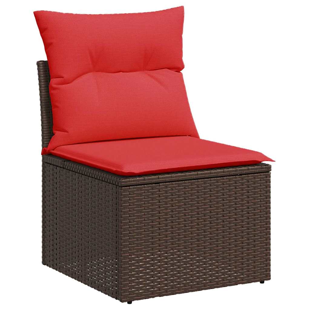 Gartensofa-set mit Speicher 7 pcs Braun und Rot Poly-Rattan