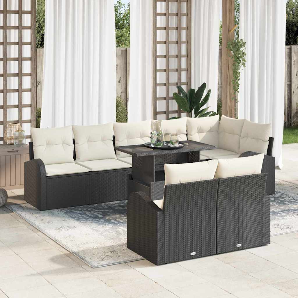 Gartensofa-set mit Speicher 9 pcs Schwarz und Creme Poly-Rattan