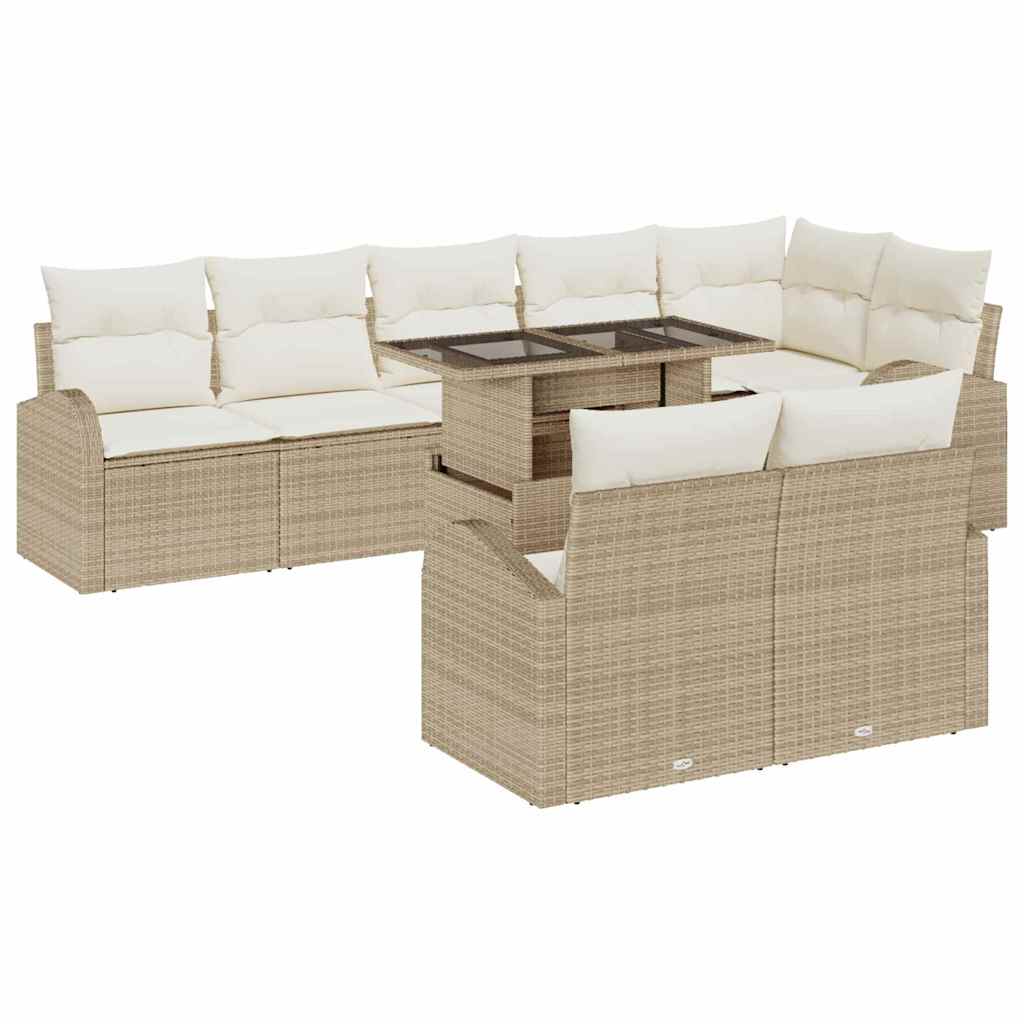 Gartensofa-set mit Speicher 9 pcs Beige und Creme Poly-Rattan