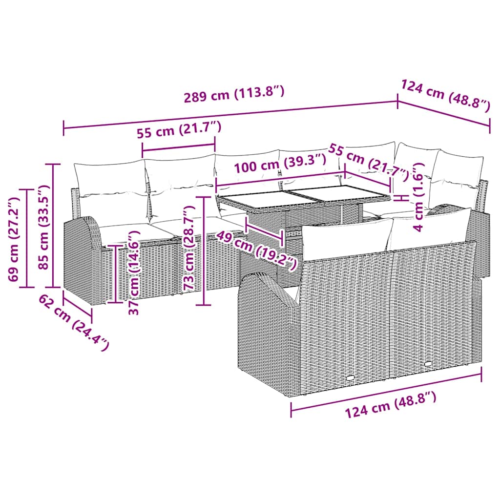 Gartensofa-set mit Speicher 9 pcs Hellgrau Poly-Rattan