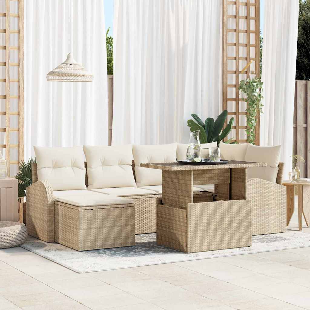 Garten-Sofa-Set mit Kissen 7 pcs Beige und Creme