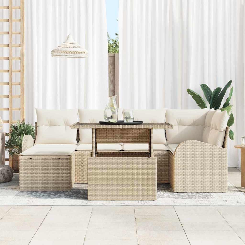 Garten-Sofa-Set mit Kissen 7 pcs Beige und Creme