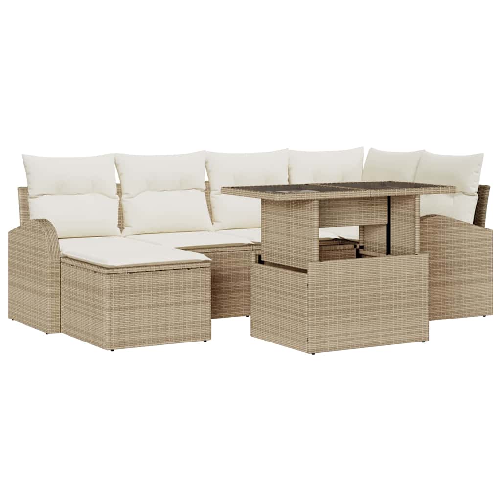 Garten-Sofa-Set mit Kissen 7 pcs Beige und Creme