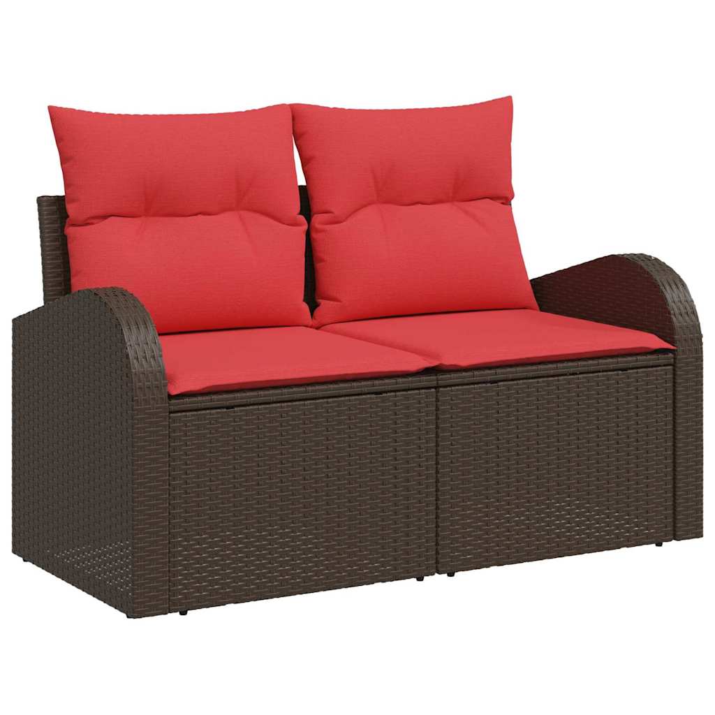 Gartensofa-set mit Speicher 9 pcs Braun und Rot Poly-Rattan